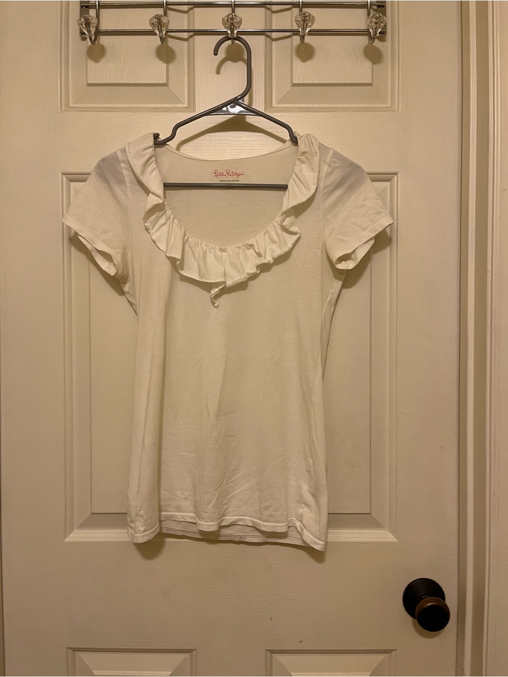 Lilly Pulitzer Cream Ruffle Scoop Neck Short Sleeve Top